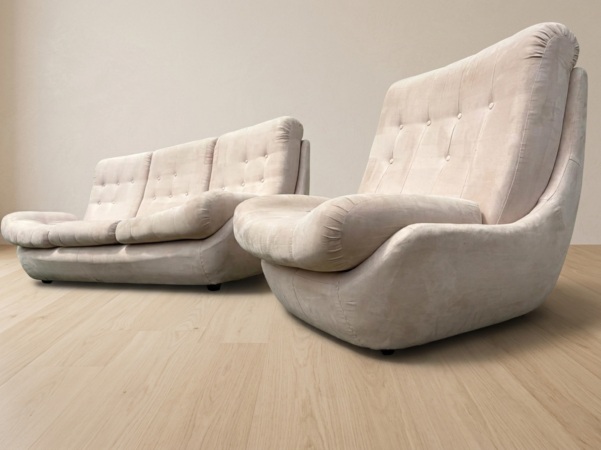 Atlantis seating set space age upholstered sofa & lounge chair by Jitona, 1970s Czechoslovakia