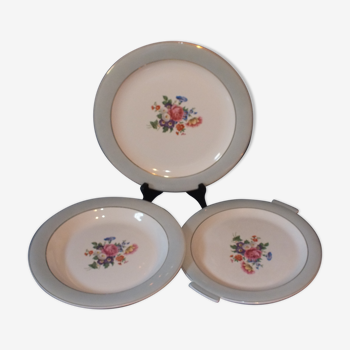 Set of 3 salins opaque porcelain vintage dishes