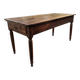 Antique cherry wood farm table with turned base with 2 drawers and 1 pull