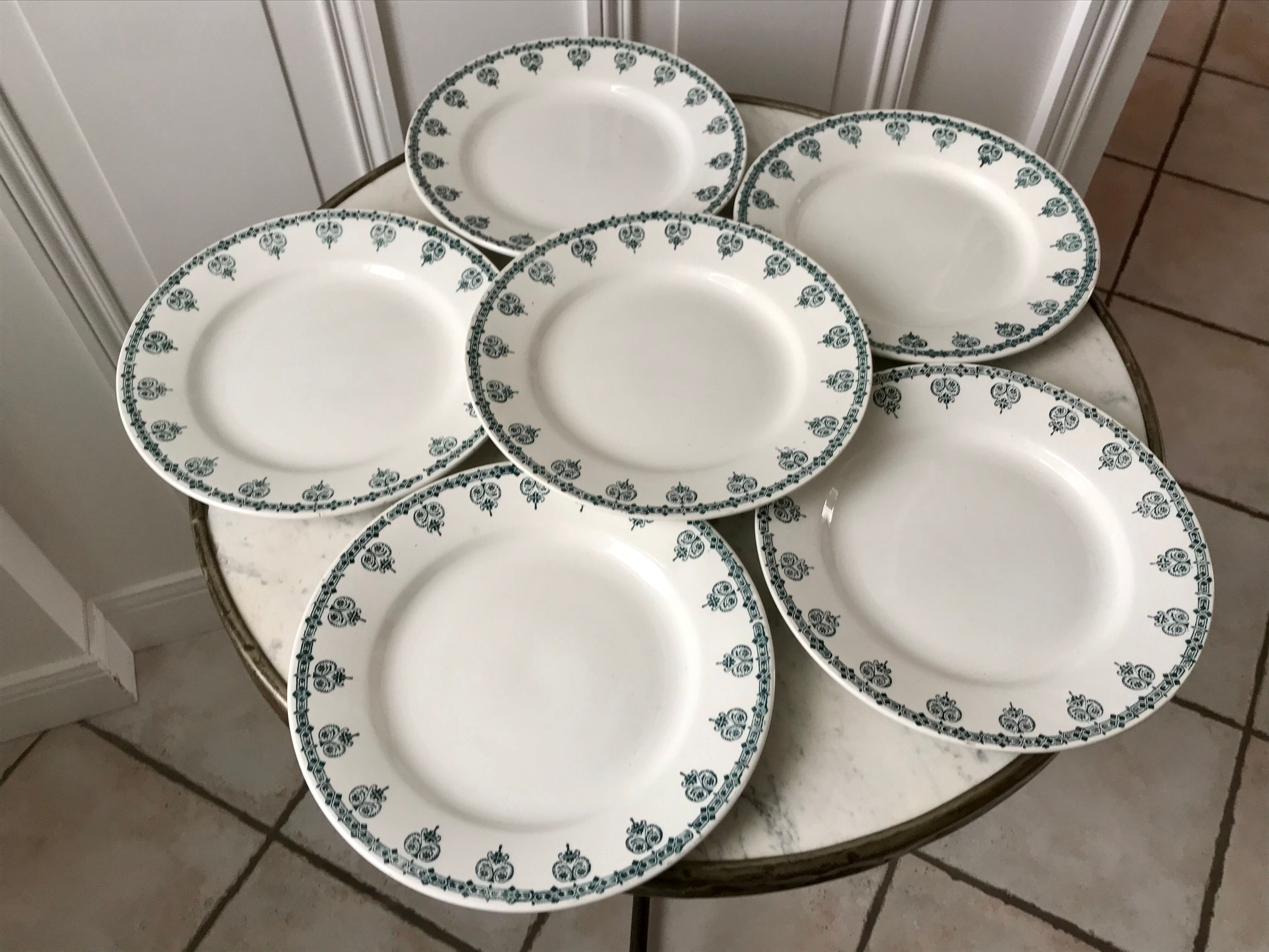 lot of 6 flat plates Saint-Amand blue flowers model "Nancy" years 30-40