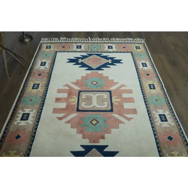 1970s Vintage Turkish Handmade Wool & Cotton Pink Area Rug 185x264