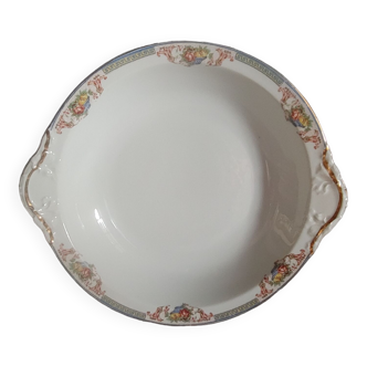 Hollow serving dish in limoges porcelain flower baskets, fruits - early 20th