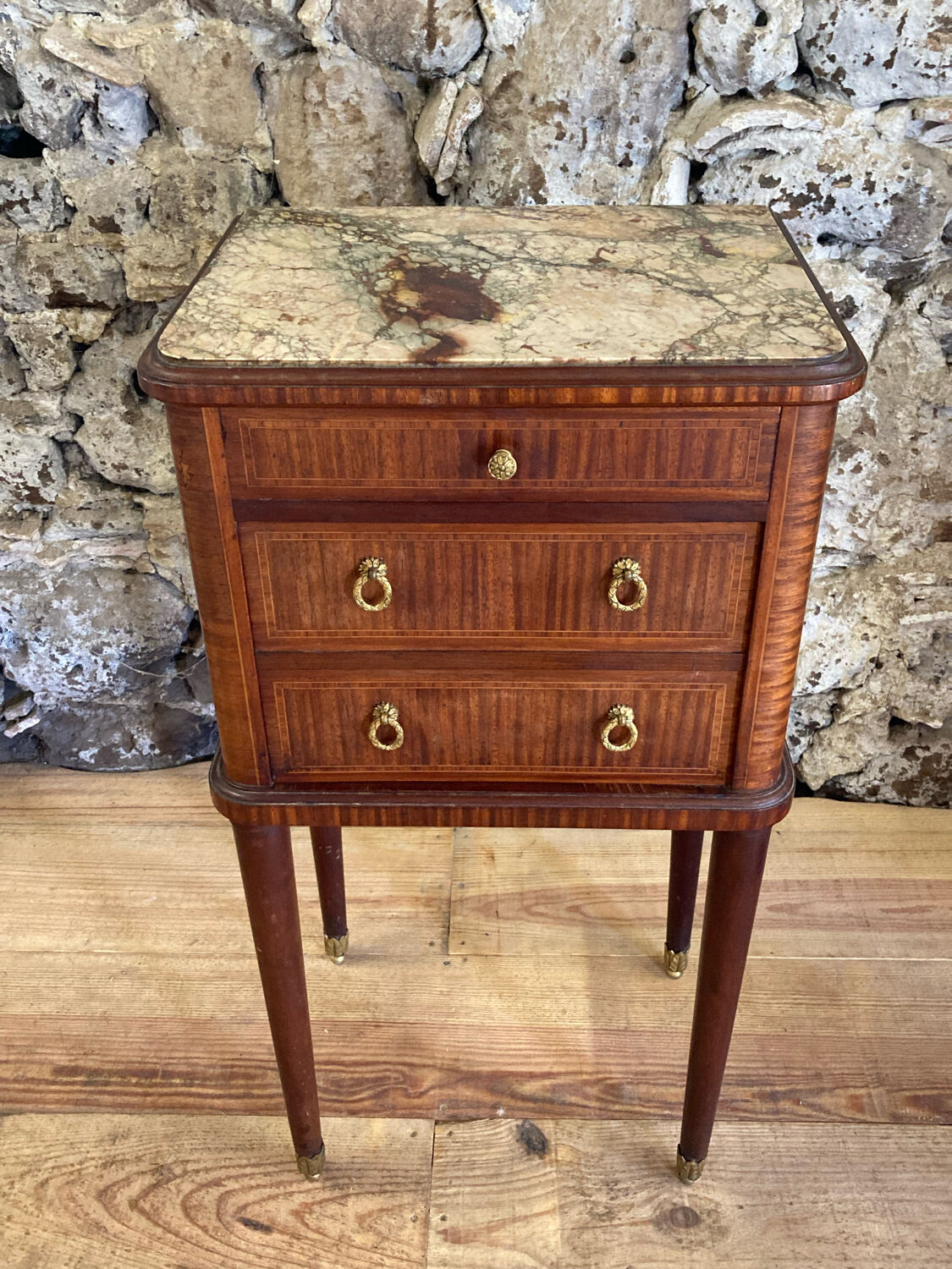 Louis XVI bedside in antique exotic wood marquetry / or harness
