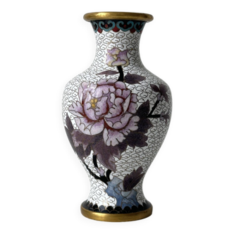 Chinese enameled cloisonné brass vase