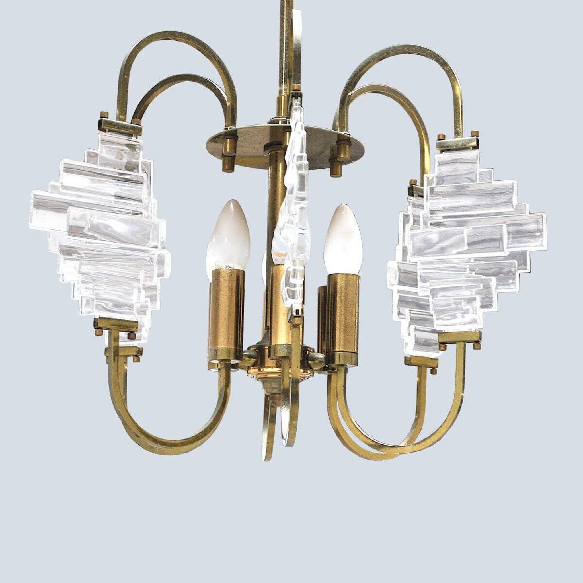 Suspension en laiton et verre dans le style d’Angelo Brotto, 1950s