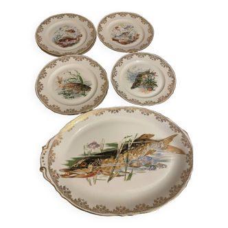 Set of 8 plates and a large porcelain dish