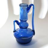 Bougeoir ancien en verre soufflé bleu ras de cave vase art populaire 19e s.