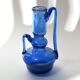 Antique blue blown glass candle holder ras de cave vase folk art 19th c.