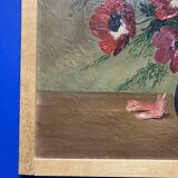 Oil on canvas with a bouquet of flowers, signed and framed