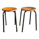 Two Vintage Industrial Stool Side Tables