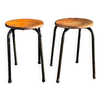Two Vintage Industrial Stool Side Tables