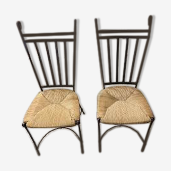 2 chaises fer et paille
