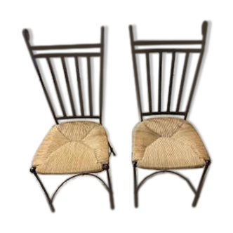 2 chaises fer et paille