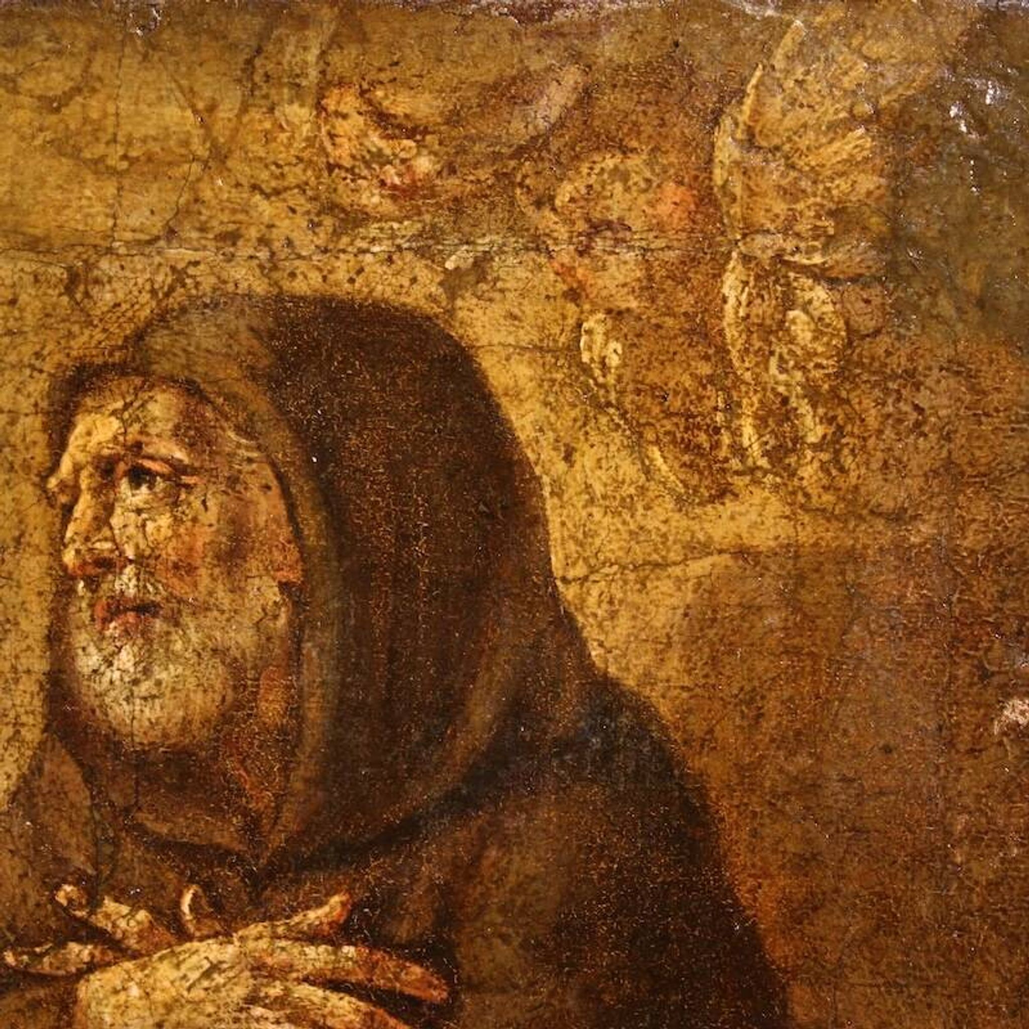 Peinture italienne antique de Saint François de Pau du XVIIe siècle.
