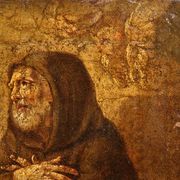 Peinture italienne antique de Saint François de Pau du XVIIe siècle.