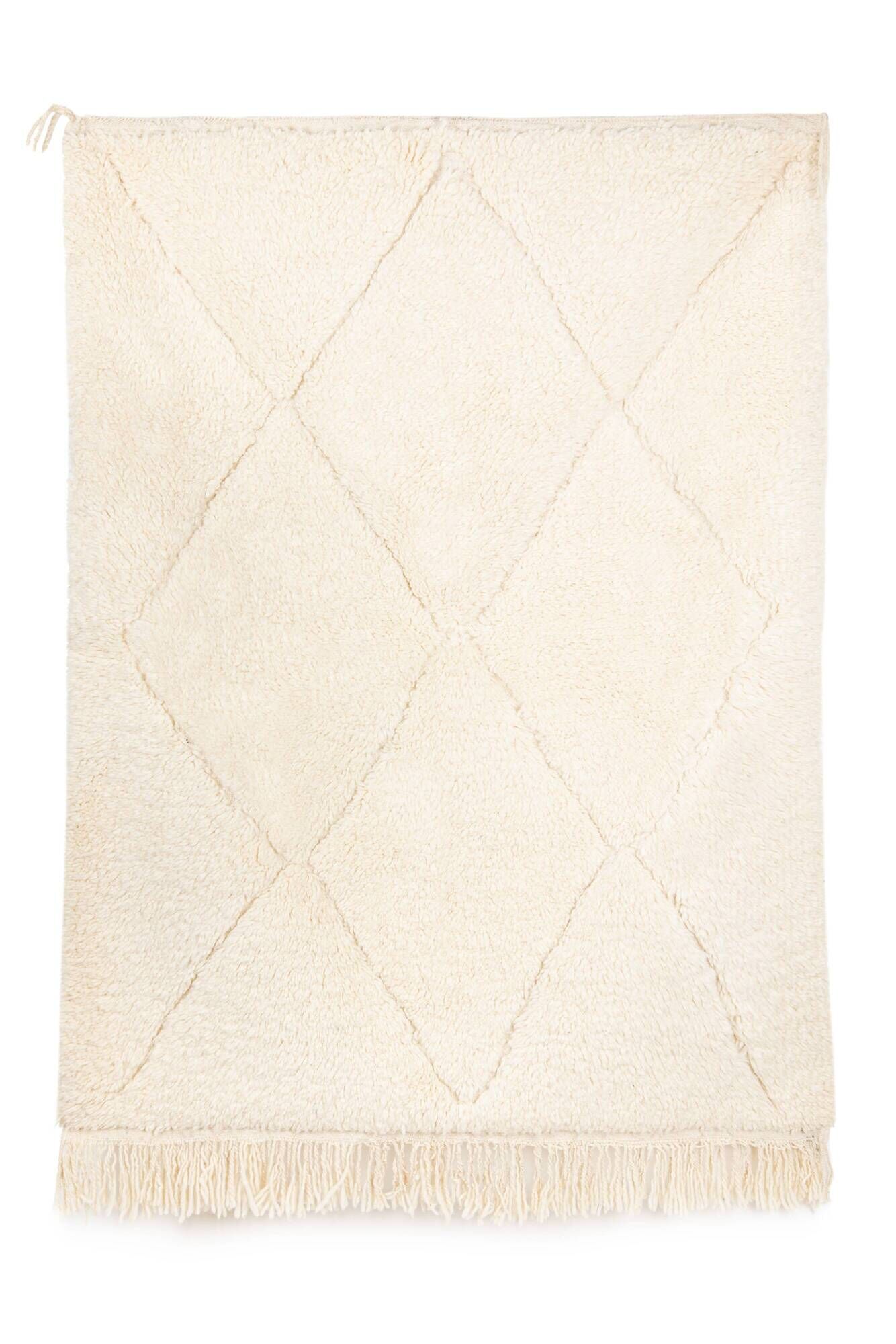 Berber carpet beni urain ecru with diamonds in relief 157 x 115 cm