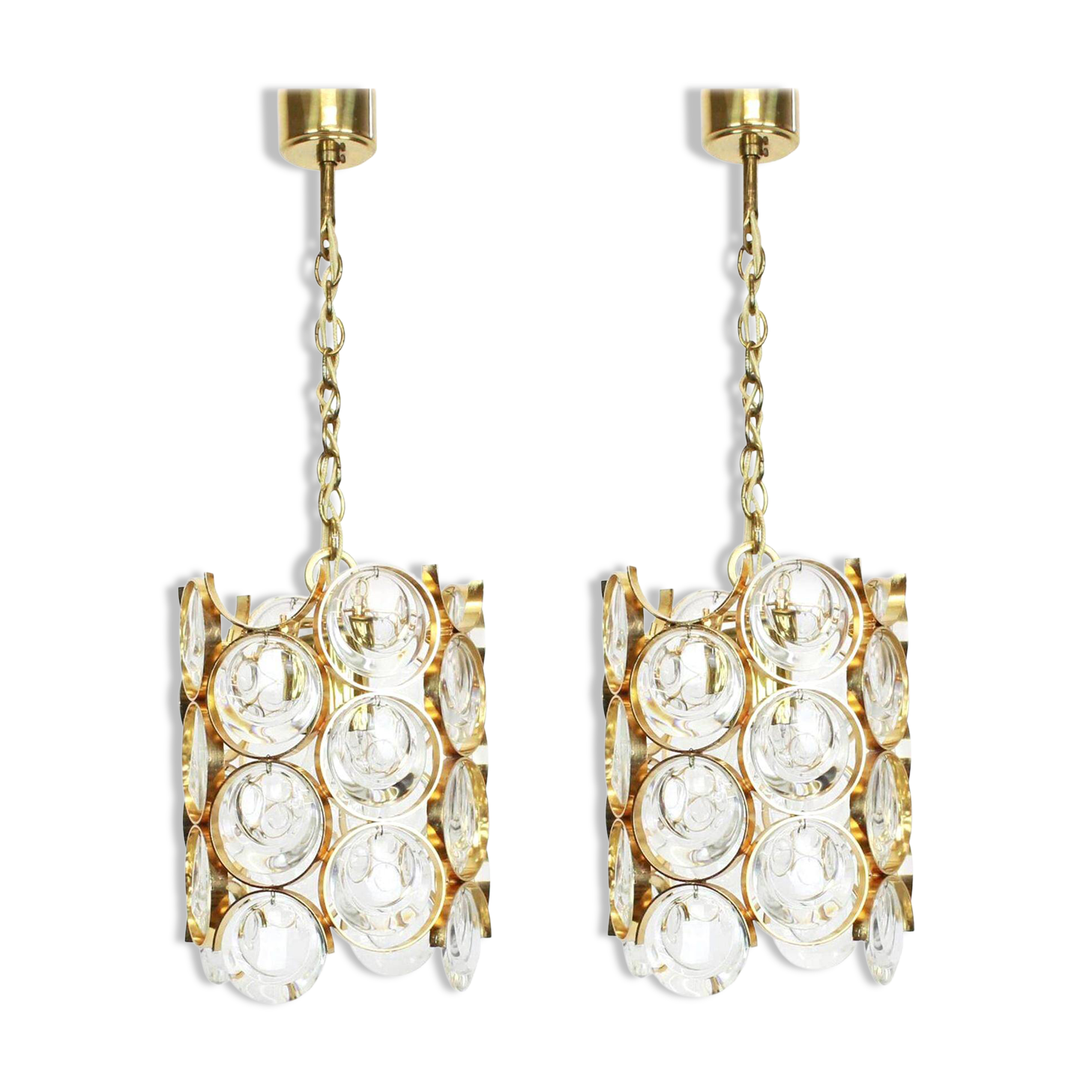 Pair of small golden brass pendants, Sciolari design for Palwa, Germany, 1970s.