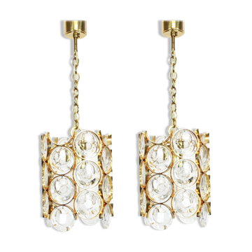 Pair of small golden brass pendants, Sciolari design for Palwa, Germany, 1970s.