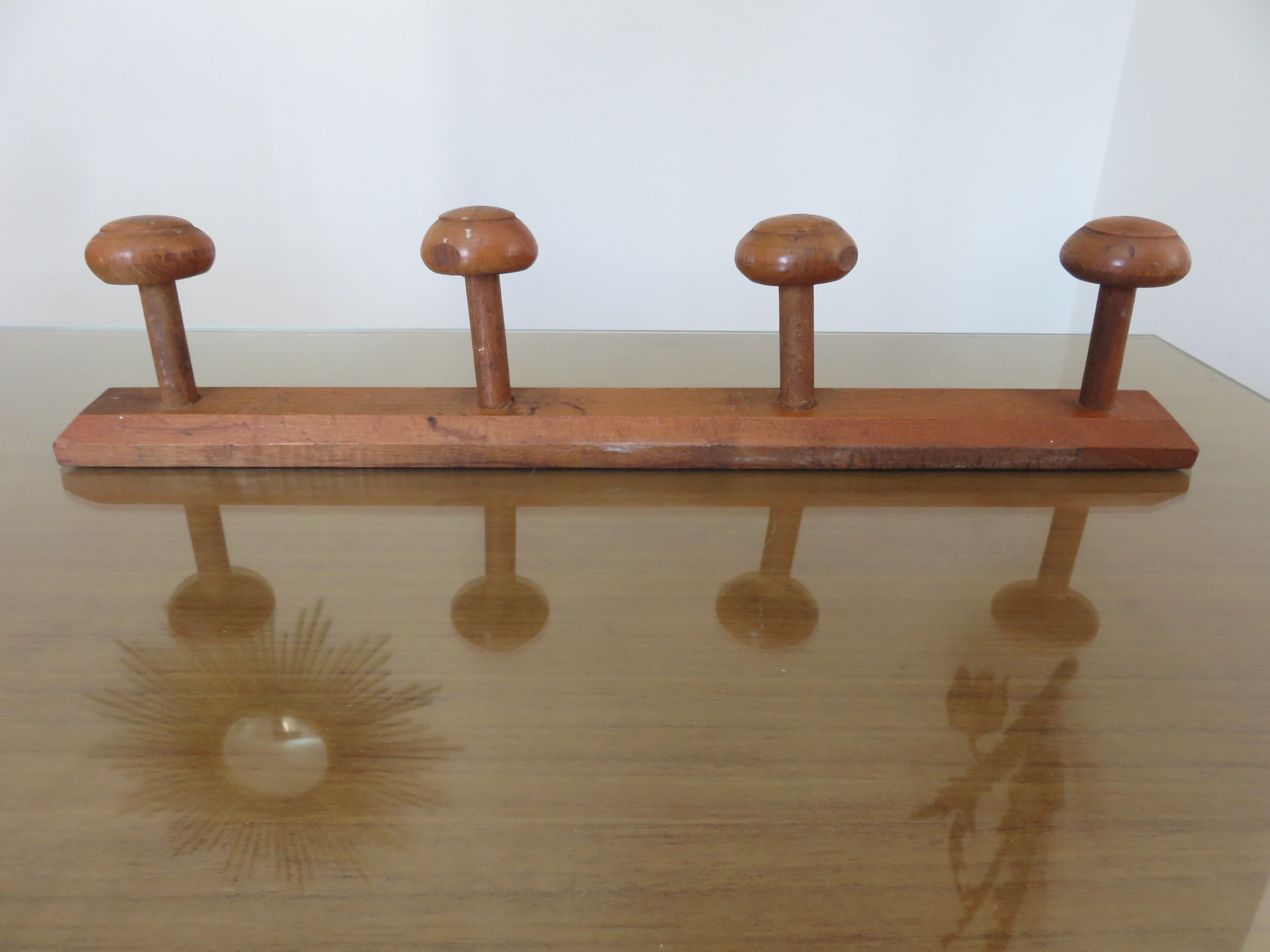 Wooden wall coat rack 4 hooks art deco 1940 1950