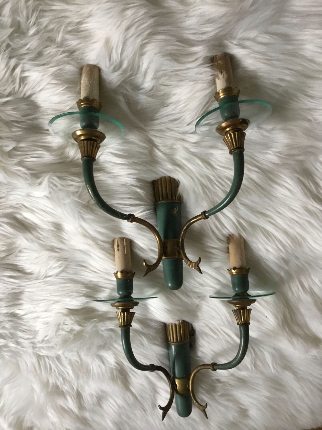 Brass and glass sconces