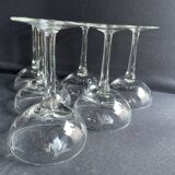6 blown glass champagne glasses with cut bee decoration
