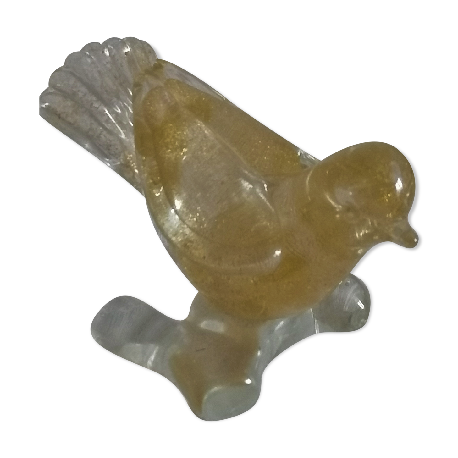 Clipboard Murano- small bird in blown glass with intercalary decoration of gold paillons.