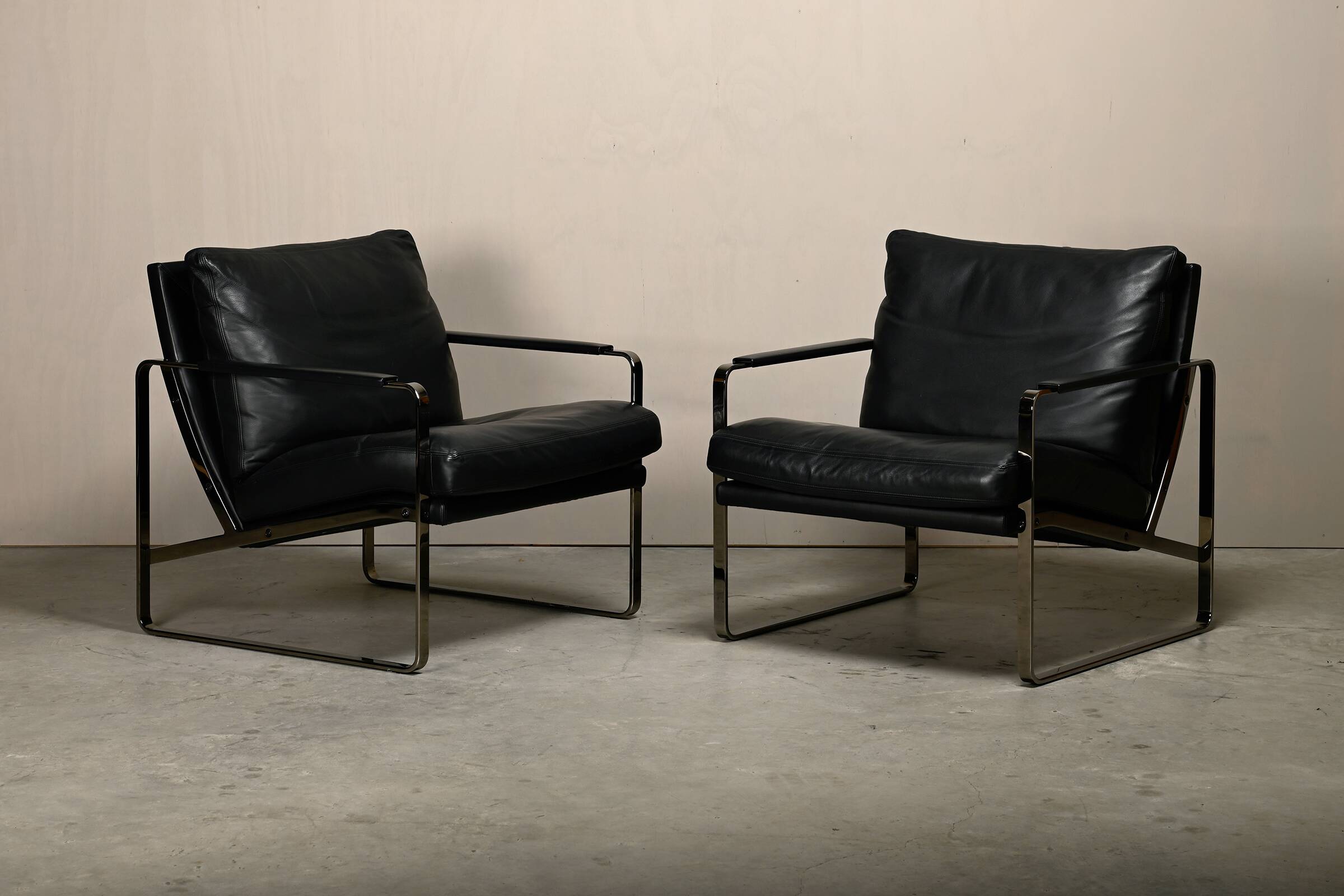 Preben Fabricius Black Leather Lounge Chairs Model 710, Walter Knoll