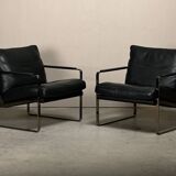 Preben Fabricius Black Leather Lounge Chairs Model 710, Walter Knoll