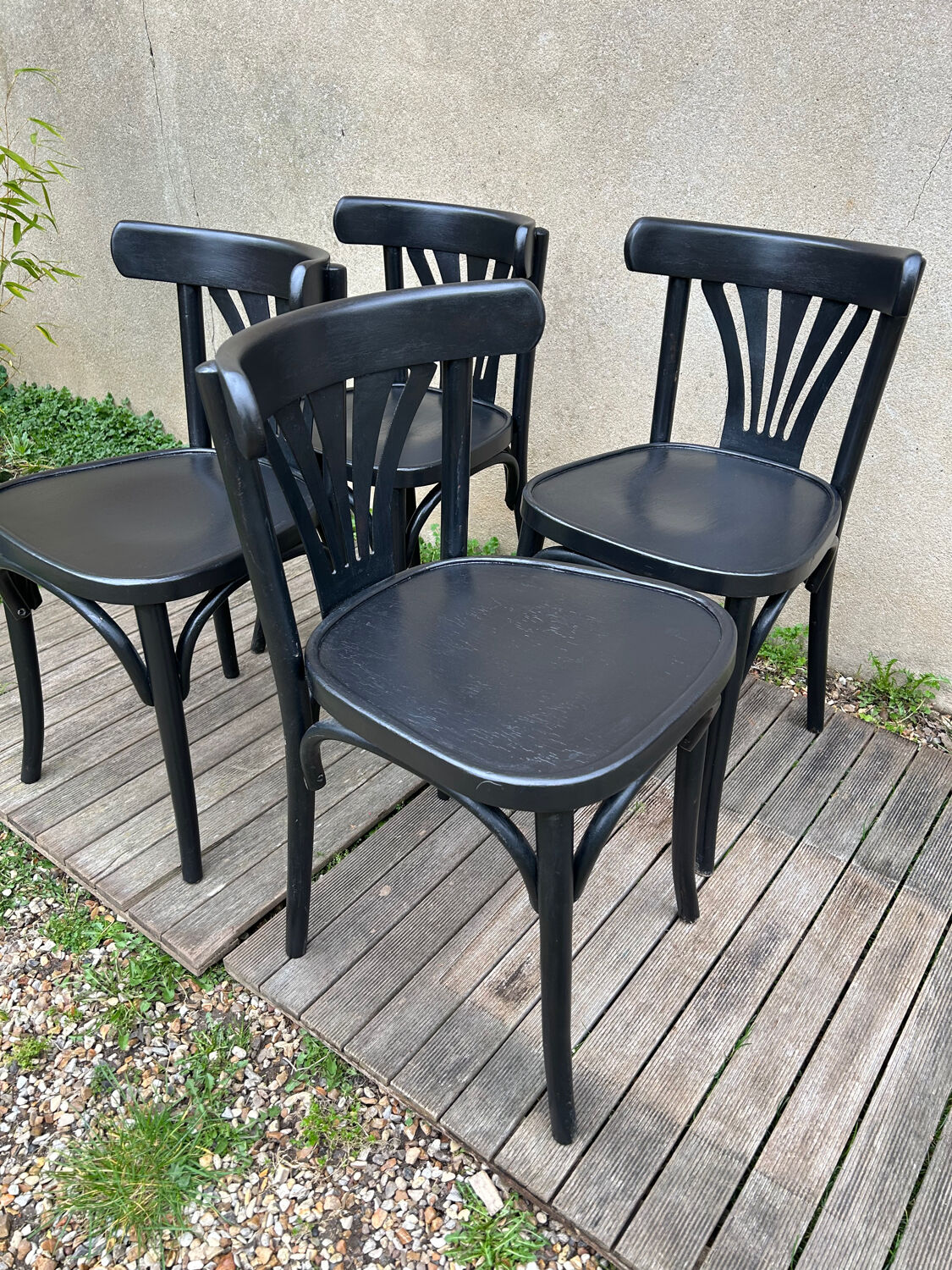 4 vintage black bistro chairs