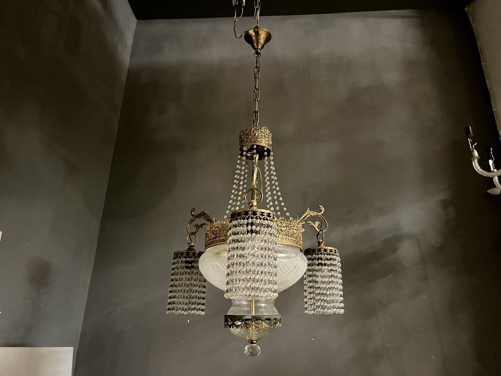 Antique italian liberty chandelier lamp, 1930s