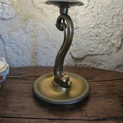 Lampe à poser pied laiton poisson et tulipe en verre drapée