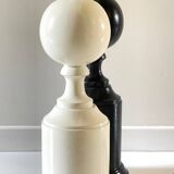 2 large black and white turned wood vintage lamp bases.