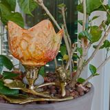 Brass cup in the shape of a bird and flowers