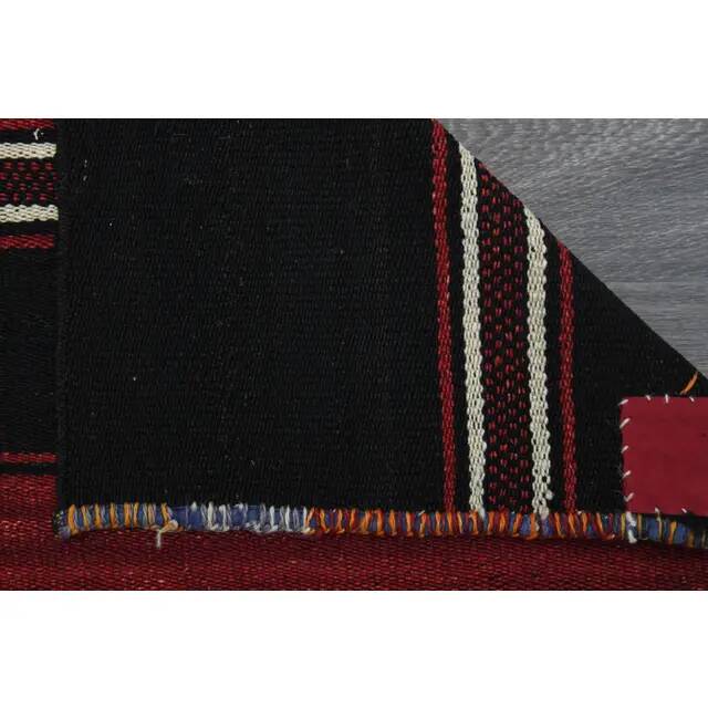 1970s Turkish Hand-Knotted Wool Cotton Black Kilim Runner Rug 118x238