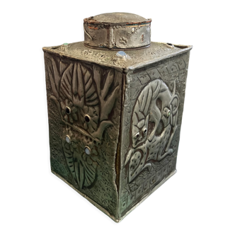 Metal and stone spice box