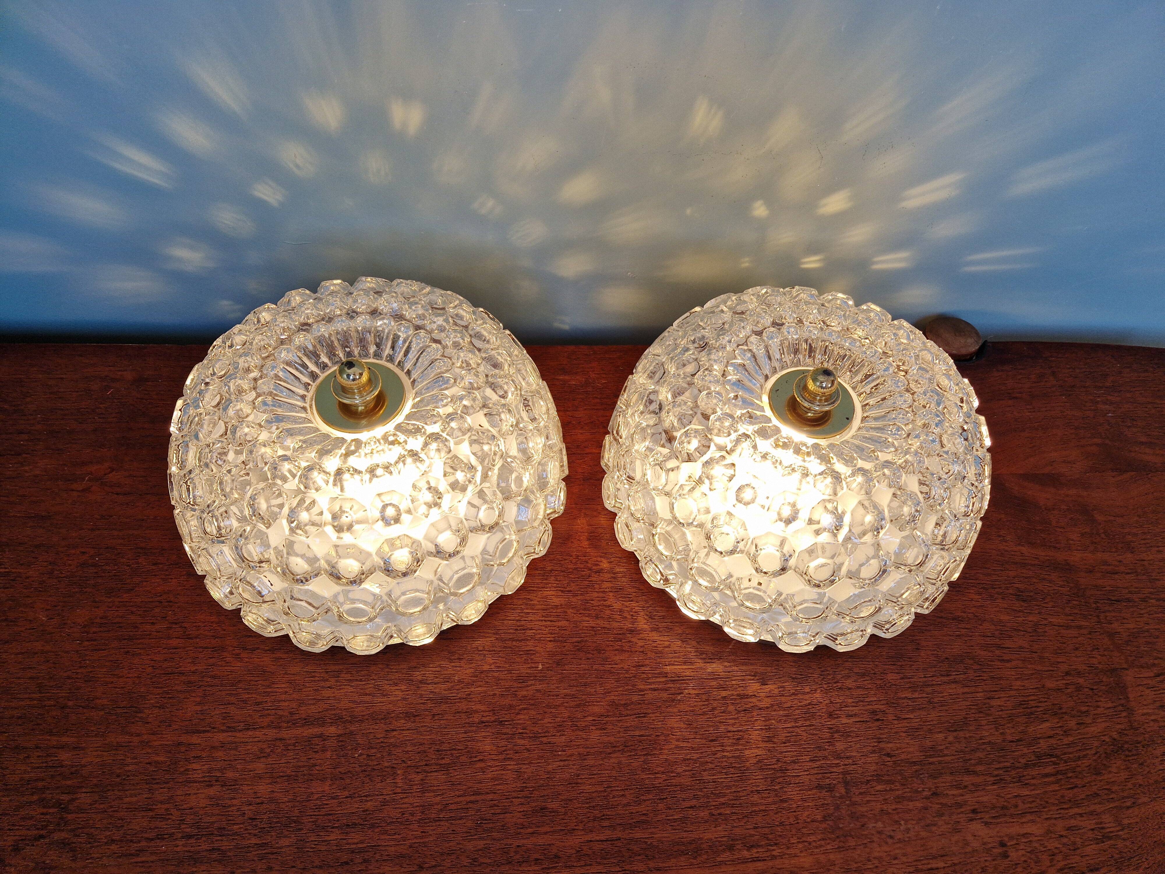 Pair of transparent honeycomb glass ceiling lights, Limburg, 1970
