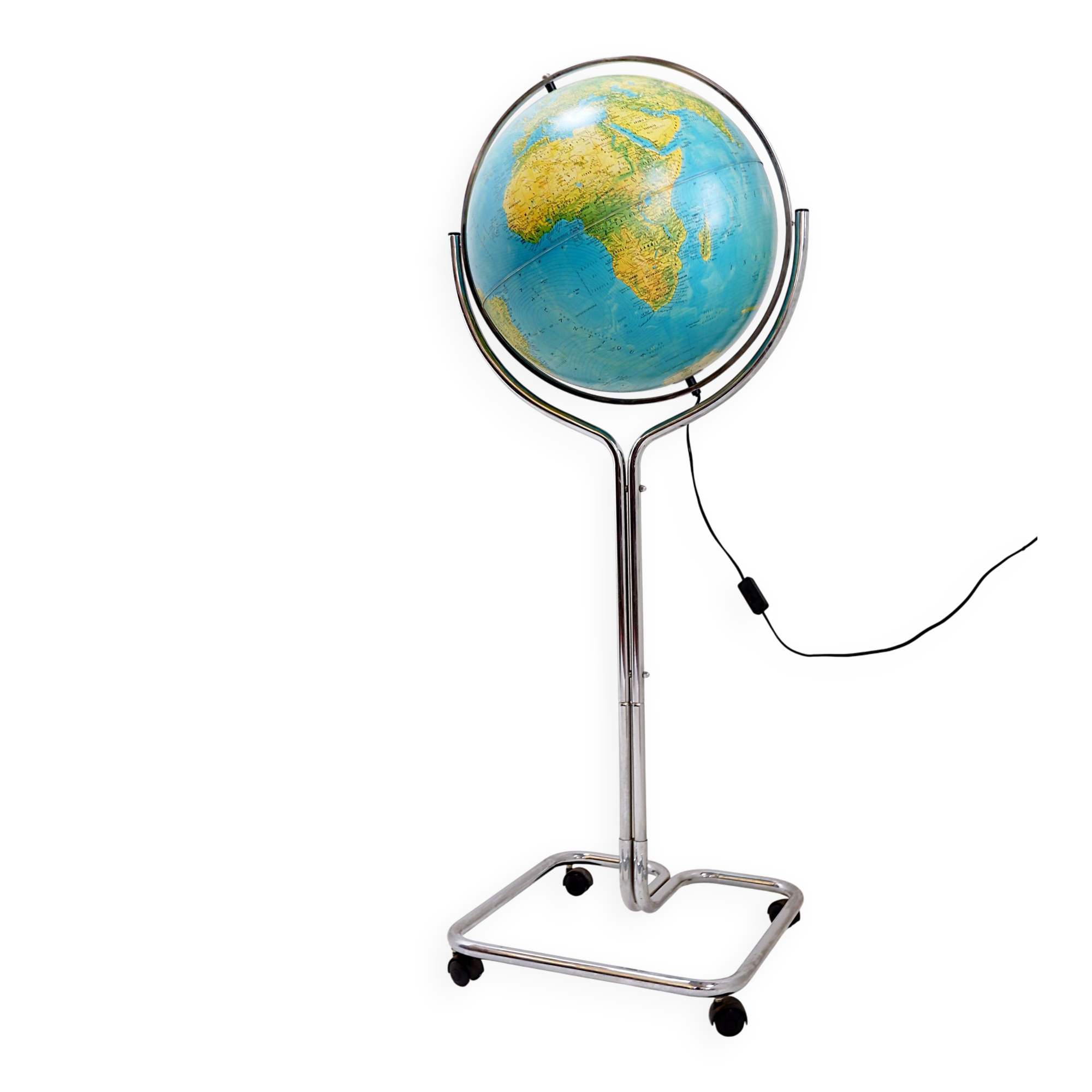 Illuminated geoscope globe on a chrome stand, Italy circa 1980