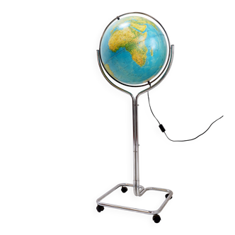 Illuminated geoscope globe on a chrome stand, Italy circa 1980