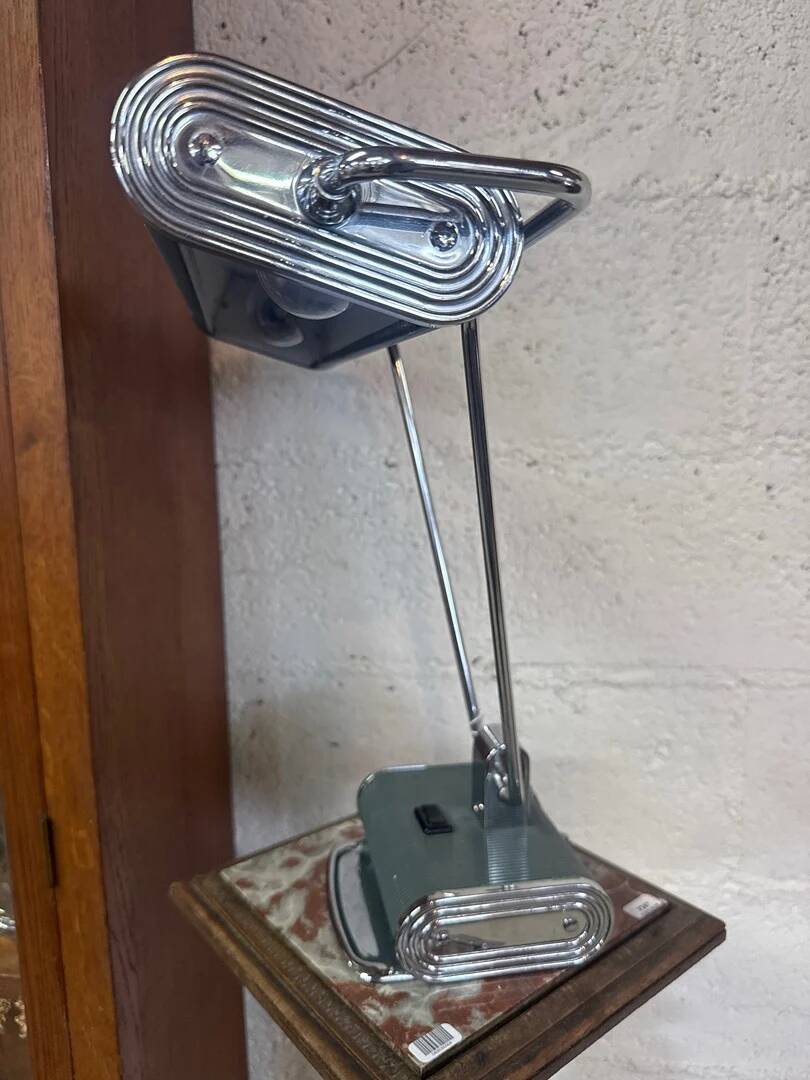 Vintage desk lamp – Art Deco style in chrome and green