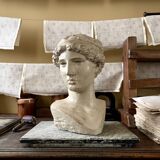 Concrete bust painted in beige - reproduction, detail of "The Dying Slave"