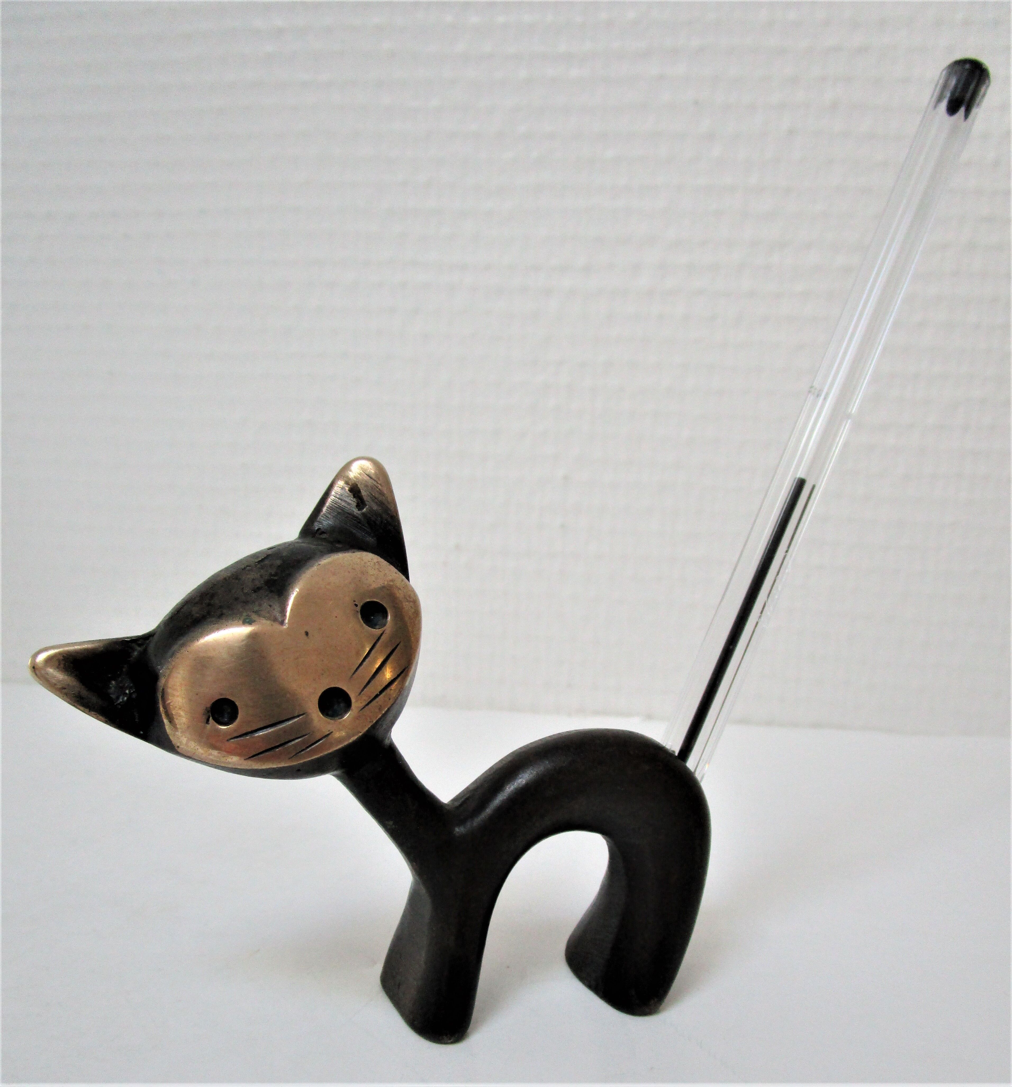 Blackened bronze brass cat wears zoomorphic pen Walter Bosse vintage