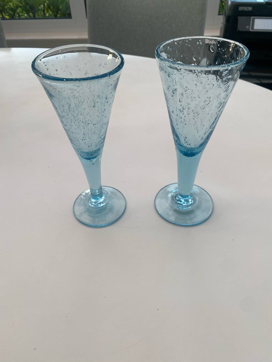 Pair of sky blue chalice or flute glasses