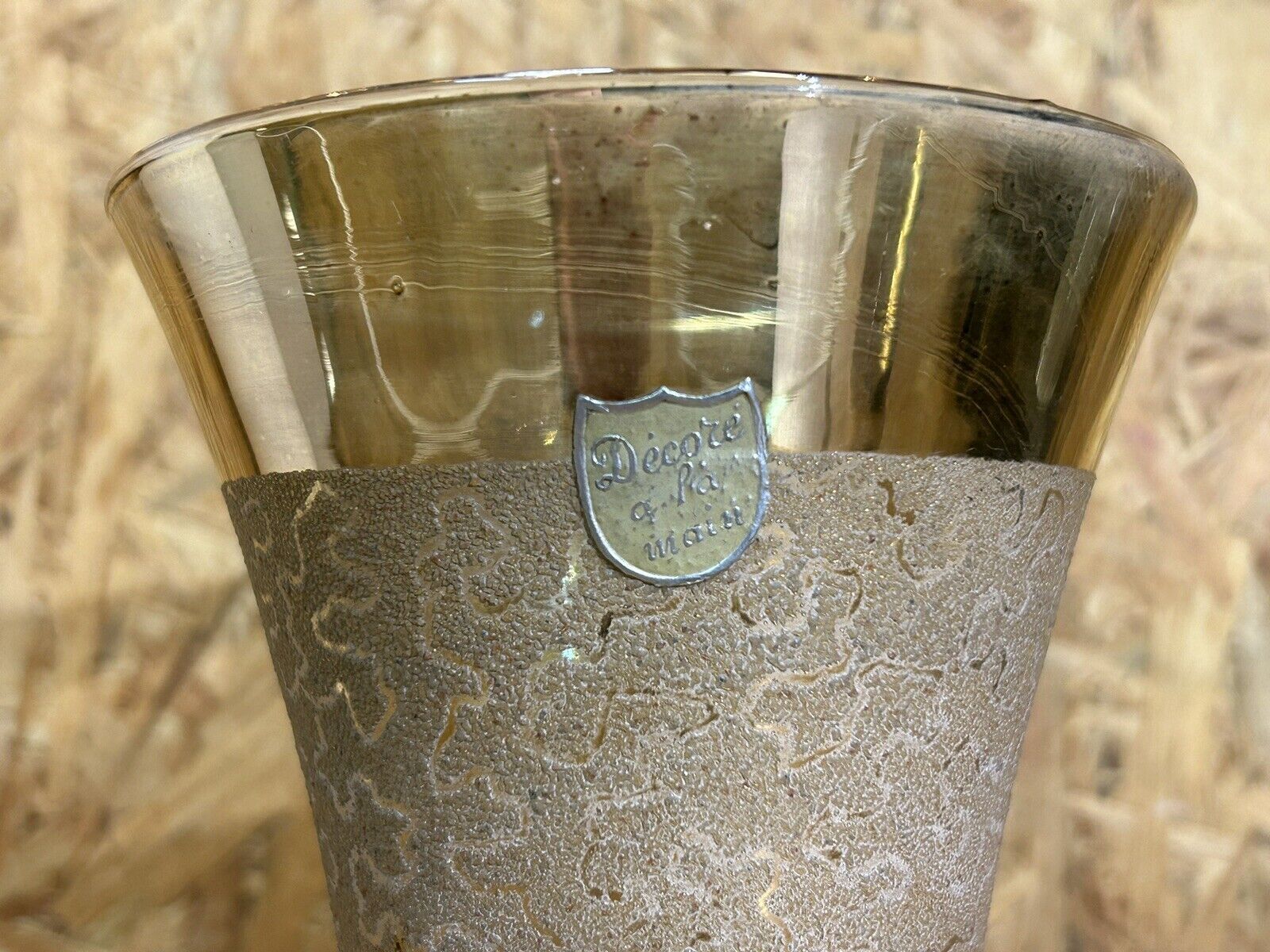 Old golden vintage cone vase, tense décor, 50s, 60's