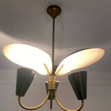 Vintage 3-light chandelier in gilded brass and metal from the 50s