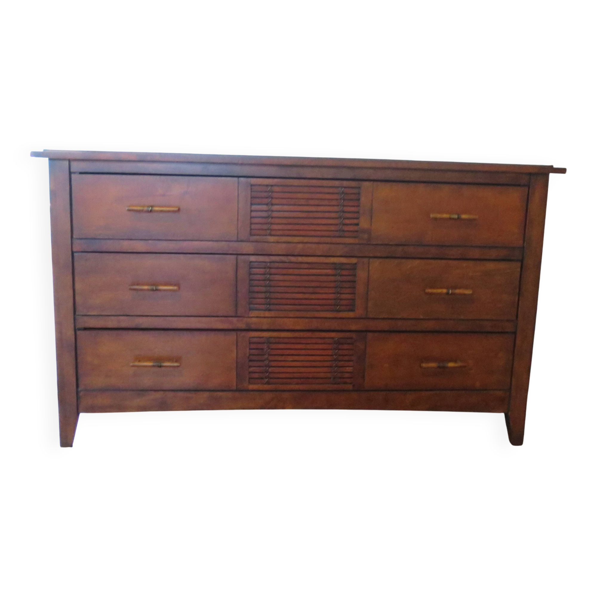Commode longue–3 tiroirs -style colonial–Teinte acajou