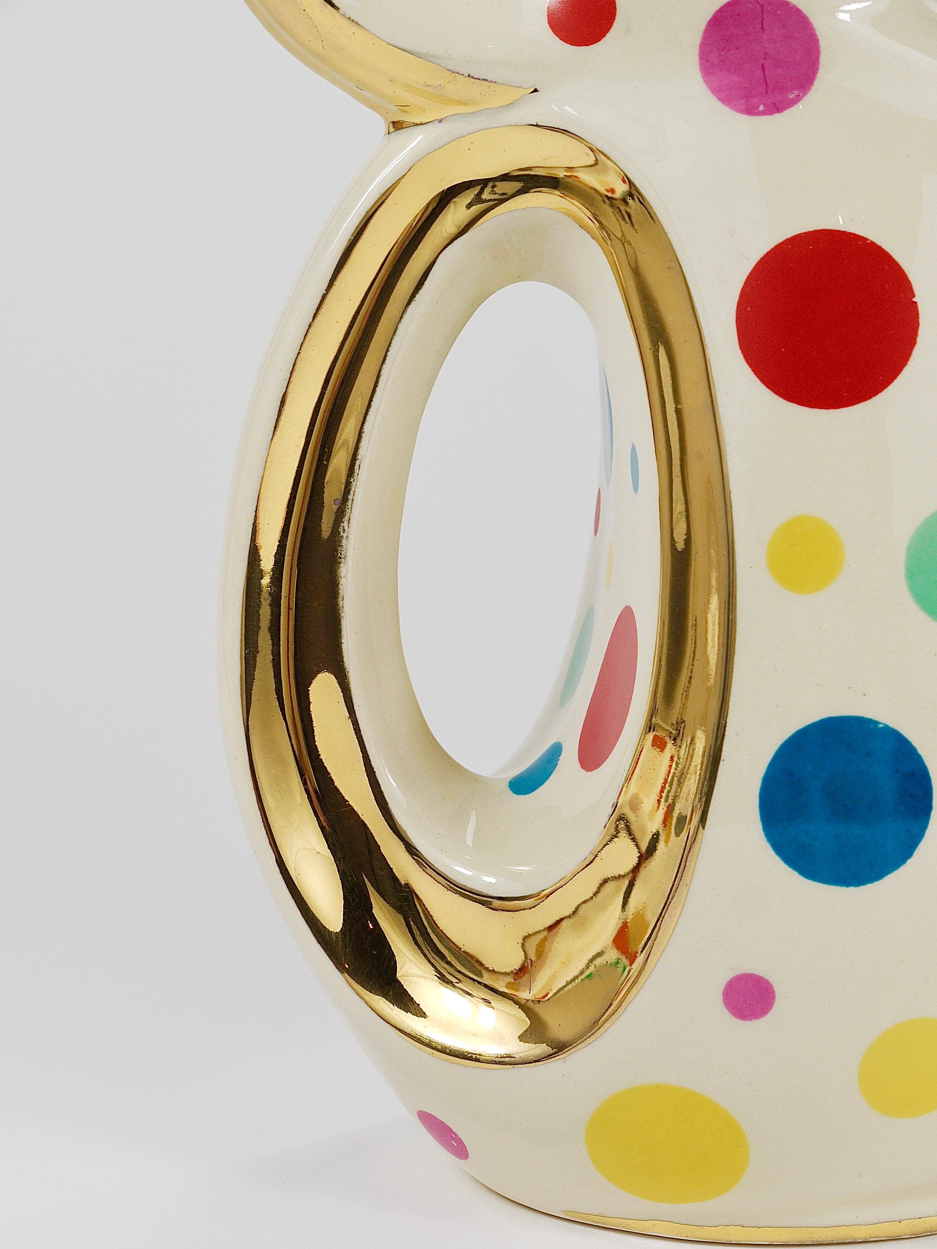 Boch Frères Pichet / Mid-Century Jug in Gold and Polka Dots, Belgium, 1950s