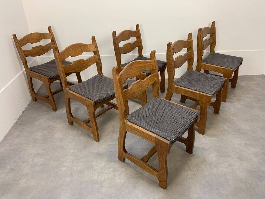 6 vintage solid wood brutalist chairs