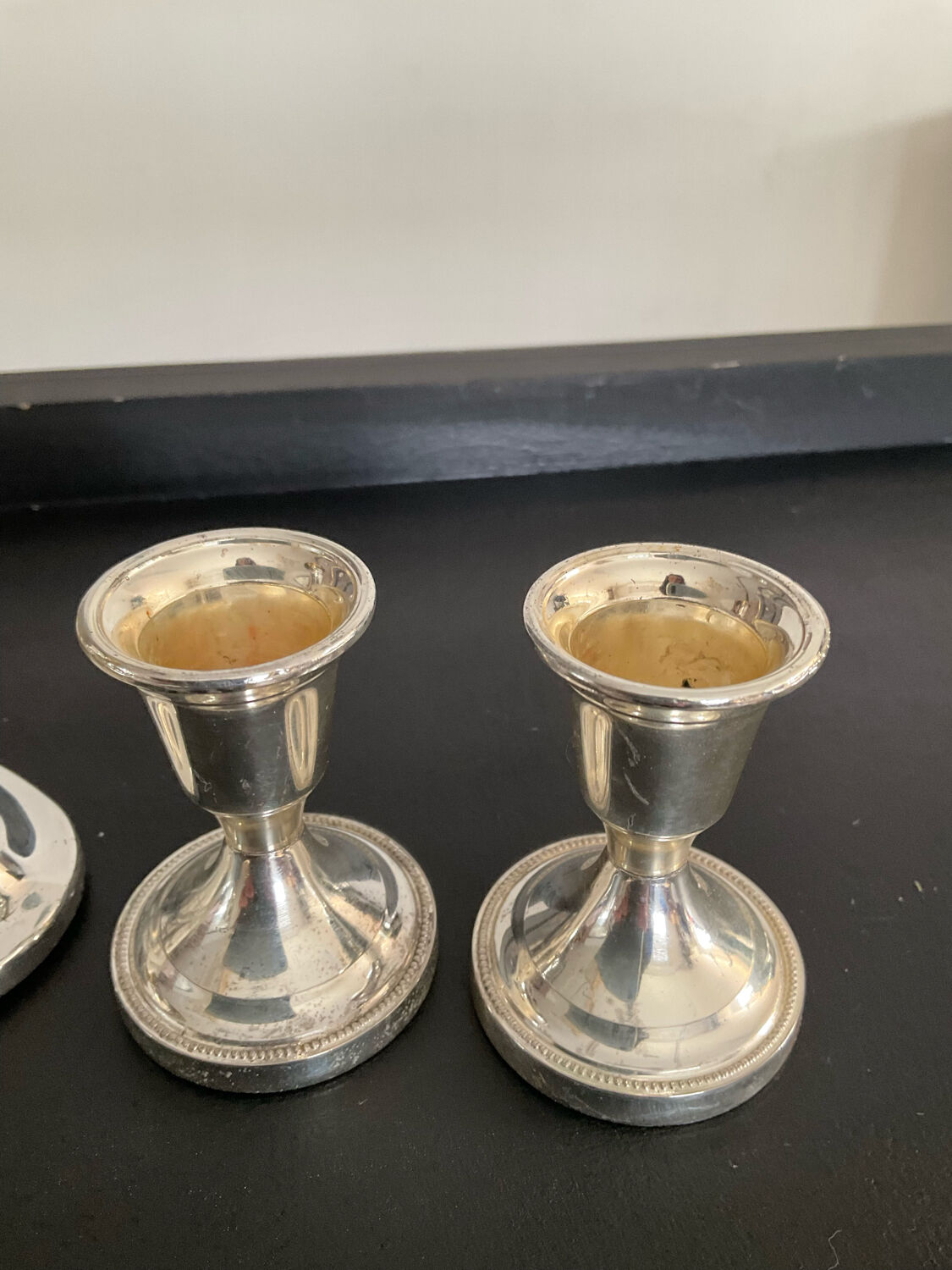 Trio de bougeoirs vintage en métal argenté et doré années 70