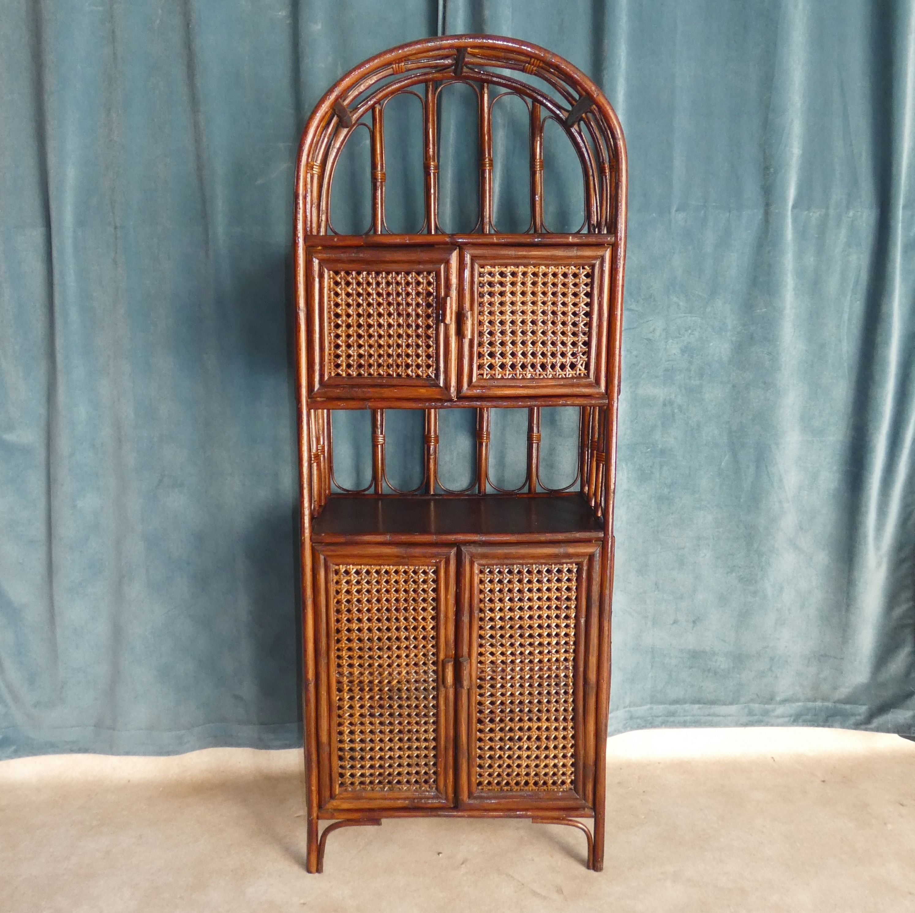 Library in Bamboo and Cane of Rattan Varnish Brown circa 1970 H 175 cm