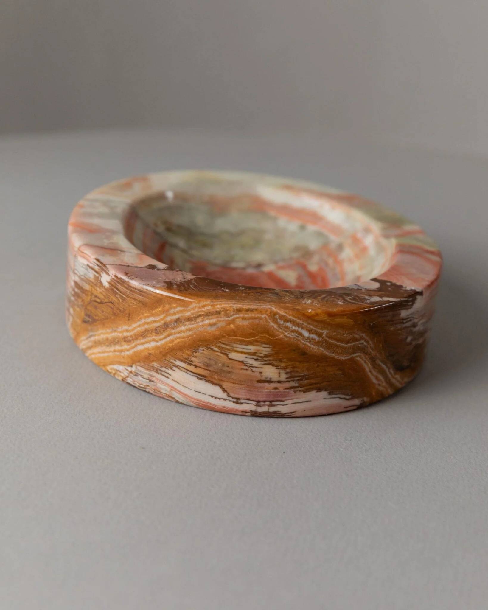 Vintage Onyx Stone Ashtray, solid green-beige-brown marbled, Italian design, 1970s retro decor